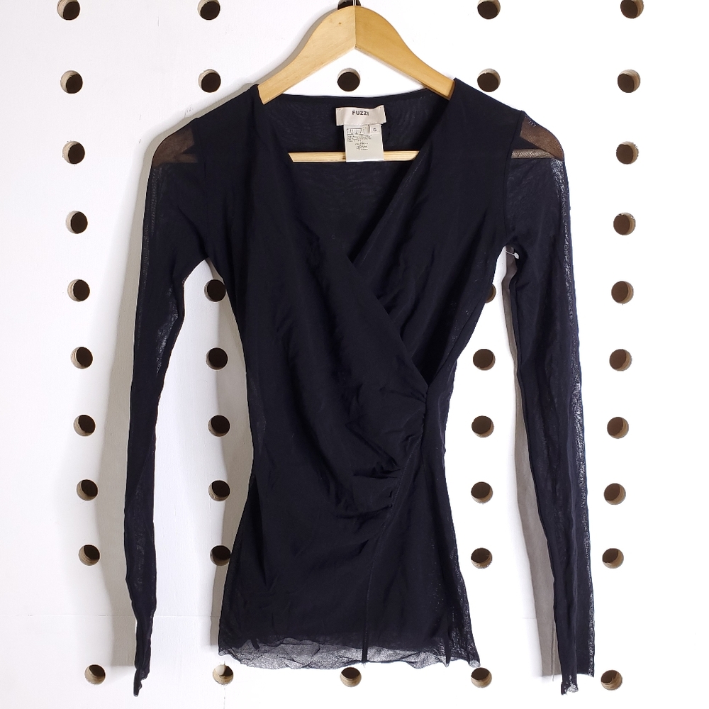 Stylish Black Long Sleeve Wrap Blouse